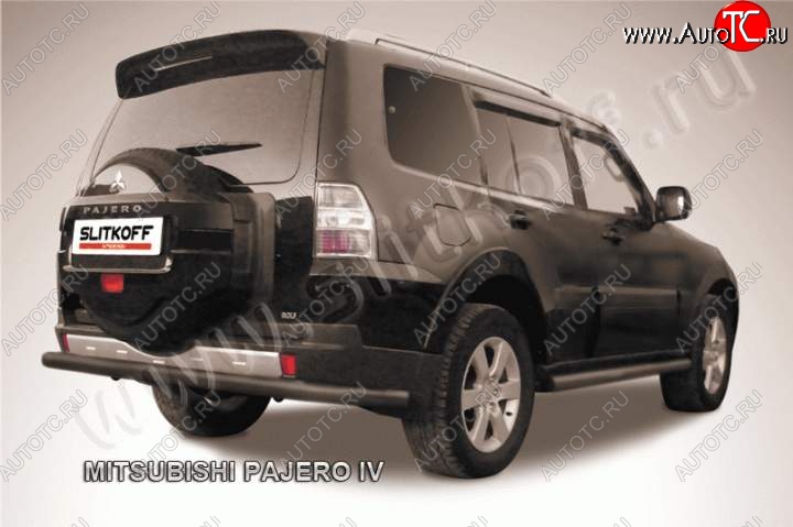 8 199 р. Защита задняя Slitkoff Mitsubishi Pajero 4 V90 2-ой рестайлинг (2014-2020) (Цвет: серебристый)  с доставкой в г. Тамбов