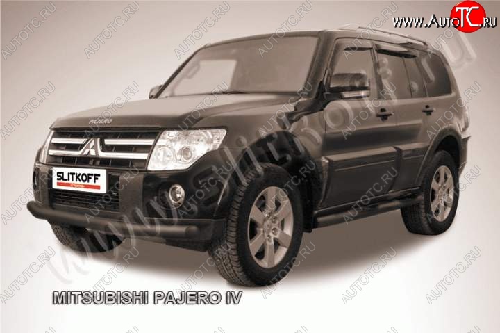 8 199 р. Защита переднего бампер Slitkoff  Mitsubishi Pajero ( 4 V90,  4 V80) (2006-2015) дорестайлинг, дорестайлинг, 1-ый рестайлинг, 3 дв. 1-ый рестайлинг (Цвет: серебристый)  с доставкой в г. Тамбов