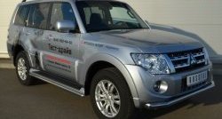 13 349 р. Защита порогов из круглой трубы диаметром 42 мм Russtal Mitsubishi Pajero 4 V90 дорестайлинг (2006-2011) (Защита порогов с со скосами на торцах (вариант 1))  с доставкой в г. Тамбов. Увеличить фотографию 3