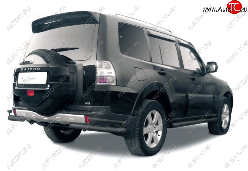 4 399 р. Защита заднего бампера (уголки, 2 трубы d76 и 42 mm) Mitsubishi Pajero 4 V90 дорестайлинг (2006-2011) (сталь, черный цвет)  с доставкой в г. Тамбов