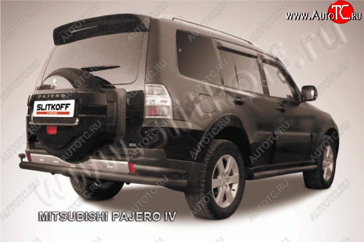 9 799 р. Защита задняя Slitkoff (d76/42) Mitsubishi Pajero 4 V90 дорестайлинг (2006-2011) (Цвет: серебристый)  с доставкой в г. Тамбов