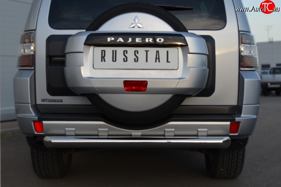 13 549 р. Одинарная защита заднего бампера из трубы диаметром 76 мм Russtal Mitsubishi Pajero 4 V90 дорестайлинг (2006-2011)  с доставкой в г. Тамбов