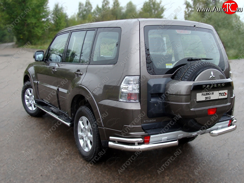 26 699 р. Защита заднего бампера (уголки двойные) ТСС 76,1/42,4 мм  Mitsubishi Pajero  4 V90 (2006-2011) дорестайлинг  с доставкой в г. Тамбов