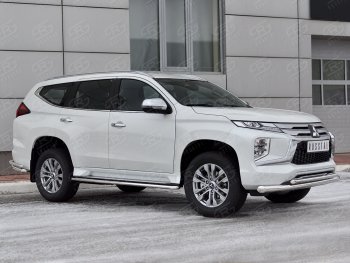 20 999 р. Защита переднего бампера (2 трубы Ø76 и 42 мм, нержавейка) SLITKOFF  Mitsubishi Pajero Sport  QF (2019-2022) рестайлинг  с доставкой в г. Тамбов. Увеличить фотографию 3