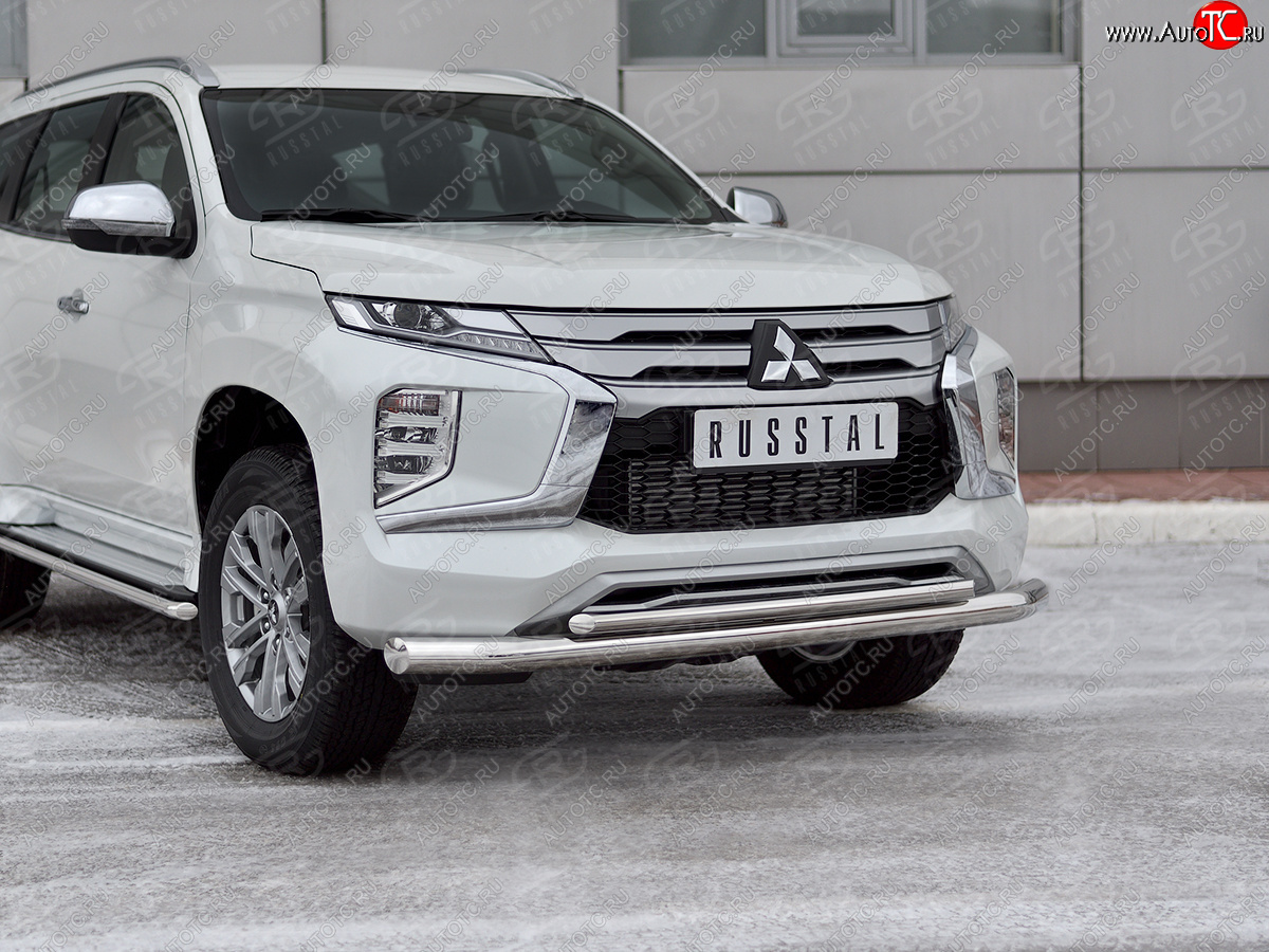 20 999 р. Защита переднего бампера (2 трубы Ø76 и 42 мм, нержавейка) SLITKOFF  Mitsubishi Pajero Sport  QF (2019-2022) рестайлинг  с доставкой в г. Тамбов