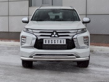 20 999 р. Защита переднего бампера (2 трубы Ø76 и 42 мм, нержавейка) SLITKOFF  Mitsubishi Pajero Sport  QF (2019-2022) рестайлинг  с доставкой в г. Тамбов. Увеличить фотографию 2