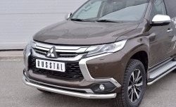 21 449 р. Защита переднего бампера (Ø63 мм, нержавейка) SLITKOFF Mitsubishi Pajero Sport QE дорестайлинг (2015-2021)  с доставкой в г. Тамбов. Увеличить фотографию 3