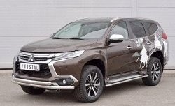 15 999 р. Защита переднего бампера (2 трубыØ63 мм, нержавейка) SLITKOFF Mitsubishi Pajero Sport QE дорестайлинг (2015-2021)  с доставкой в г. Тамбов. Увеличить фотографию 2