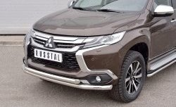 15 999 р. Защита переднего бампера (2 трубыØ63 мм, нержавейка) SLITKOFF Mitsubishi Pajero Sport QE дорестайлинг (2015-2021)  с доставкой в г. Тамбов. Увеличить фотографию 3