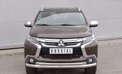 Защита переднего бампера (2 трубыØ76 и 42 мм, нержавейка) SLITKOFF Mitsubishi Pajero Sport QE дорестайлинг (2015-2021)