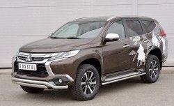 22 949 р. Защита переднего бампера (2 трубы Ø63 и 75х42 мм, нержавейка) Russtal Mitsubishi Pajero Sport QE дорестайлинг (2015-2021)  с доставкой в г. Тамбов. Увеличить фотографию 2