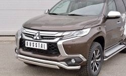 22 949 р. Защита переднего бампера (2 трубы Ø63 и 75х42 мм, нержавейка) Russtal Mitsubishi Pajero Sport QE дорестайлинг (2015-2021)  с доставкой в г. Тамбов. Увеличить фотографию 3