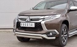 22 949 р. Защита переднего бампера (2 трубы Ø63 и 75х42 мм, нержавейка) Russtal Mitsubishi Pajero Sport QE дорестайлинг (2015-2021)  с доставкой в г. Тамбов. Увеличить фотографию 4