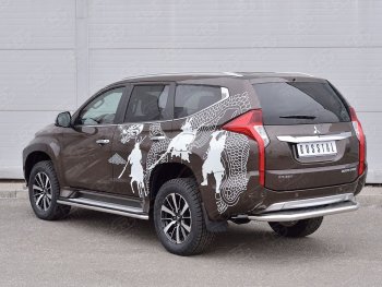 Защита заднего бампера (Ø63 мм, нержавейка) SLITKOFF Mitsubishi (Митсубиси) Pajero Sport (Паджеро)  QE (2015-2021) QE дорестайлинг  (лист - нержавейка, профиль - нержавейка)