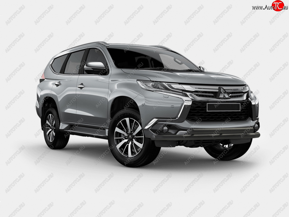 11 399 р. Защита переднего бампера (2 трубы Ø63 мм, окрашенная) SLITKOFF  Mitsubishi Pajero Sport  QE (2015-2021) дорестайлинг (черный муар)  с доставкой в г. Тамбов