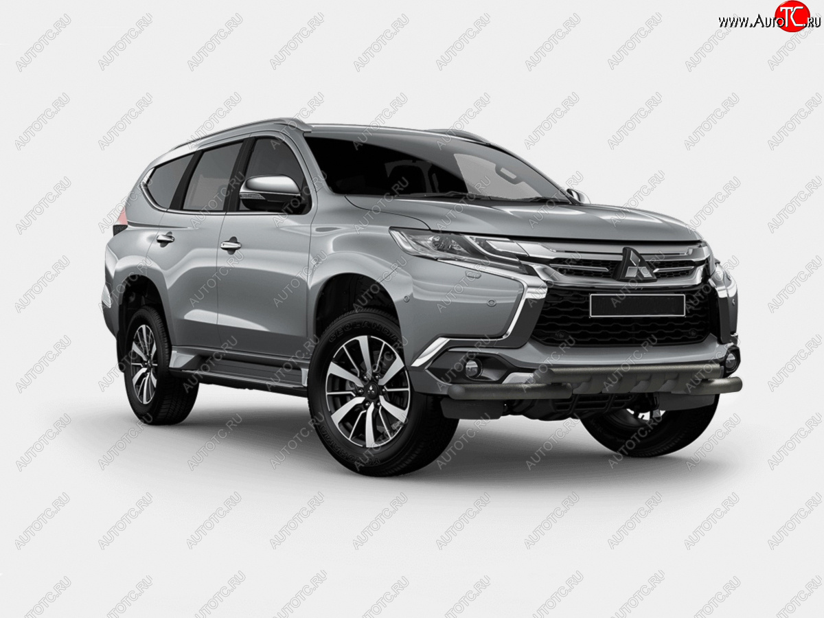 14 499 р. Защита переднего бампера (Ø63 мм с клыками, окрашенная) SLITKOFF Mitsubishi Pajero Sport QE дорестайлинг (2015-2021) (цвет черный муар)  с доставкой в г. Тамбов