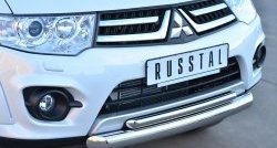 20 849 р. Защита переднего бампера (2 трубыØ76 и 42 мм, нержавейка) SLITKOFF  Mitsubishi Pajero Sport  PB (2013-2017) рестайлинг  с доставкой в г. Тамбов. Увеличить фотографию 2