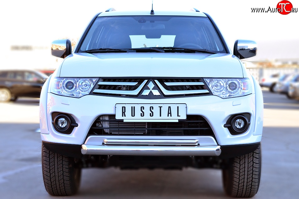 20 849 р. Защита переднего бампера (2 трубыØ76 и 42 мм, нержавейка) SLITKOFF  Mitsubishi Pajero Sport  PB (2013-2017) рестайлинг  с доставкой в г. Тамбов