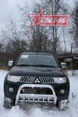 18 314 р. Защита переднего бампера Souz-96 (d76)  Mitsubishi Pajero Sport  PB (2008-2013) дорестайлинг  с доставкой в г. Тамбов. Увеличить фотографию 2