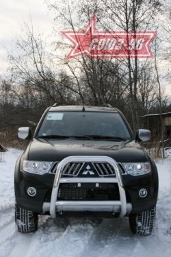 16 739 р. Защита переднего бампера Souz-96 (d76)  Mitsubishi Pajero Sport  PB (2008-2013) дорестайлинг  с доставкой в г. Тамбов. Увеличить фотографию 2