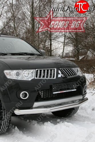 11 564 р. Защита переднего бампера одинарная Souz-96 (d76)  Mitsubishi Pajero Sport  PB (2008-2013) дорестайлинг  с доставкой в г. Тамбов