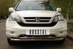 16 649 р. Защита переднего бампера (2 трубыØ63 и 42 мм, нержавейка) SLITKOFF Honda CR-V RE1,RE2,RE3,RE4,RE5,RE7 рестайлинг (2009-2012) (Объём двигателя 2.0 л)  с доставкой в г. Тамбов. Увеличить фотографию 2