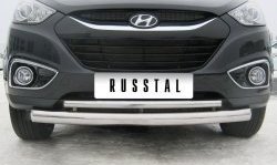 16 899 р. Защита переднего бампера (2 трубыØ76 и 42 мм, нержавейка) SLITKOFF Hyundai IX35 LM дорестайлинг (2009-2013)  с доставкой в г. Тамбов. Увеличить фотографию 2