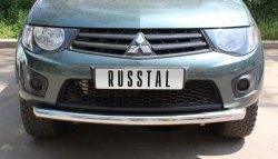 16 699 р. Одинарная защита переднего бампера Russtal диаметром 76 мм Mitsubishi L200 4  дорестайлинг (2006-2014)  с доставкой в г. Тамбов. Увеличить фотографию 1