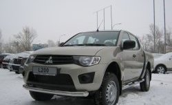 22 749 р. Защита порогов Russtal из трубы d76 мм с пластиковыми вставками для ног Mitsubishi L200 5 KK,KL рестайлинг (2018-2022) (Защита порогов с со скосами на торцах (вариант 1))  с доставкой в г. Тамбов. Увеличить фотографию 3