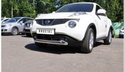 17 799 р. Защита переднего бампера (2 трубыØ63 и 42 мм, нержавейка) SLITKOFF Nissan Juke 1 YF15 дорестайлинг (2010-2014)  с доставкой в г. Тамбов. Увеличить фотографию 2