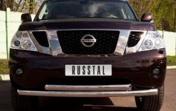 Защита переднего бампера (2 трубыØ76 мм, нержавейка) SLITKOFF Nissan Patrol 6 Y62 дорестайлинг (2010-2014)