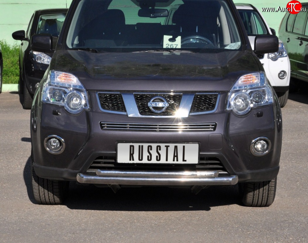 10 899 р. Защита переднего бампера (2 трубыØ63 и 42 мм, нержавейка) Russtal Nissan X-trail 2 T31 рестайлинг (2010-2015)  с доставкой в г. Тамбов