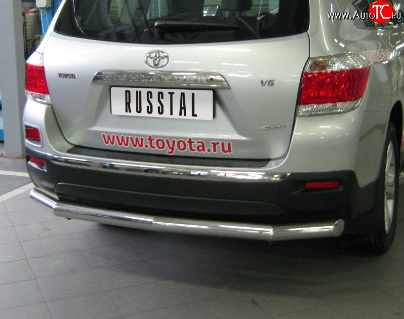 22 749 р. Защита заднего бампера (Ø76 мм, нержавейка) SLITKOFF Toyota Highlander XU40 рестайлинг (2010-2013)  с доставкой в г. Тамбов