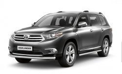 Защита порогов Petroil Tuning из круглой трубы диаметром 63 мм Toyota Highlander XU40 рестайлинг (2010-2013)