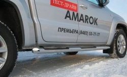 13 599 р. Защита порогов Russtal из трубы d76 мм с пластиковыми вставками для ног  Volkswagen Amarok (2009-2016) дорестайлинг (Защита порогов с со скосами на торцах (вариант 1))  с доставкой в г. Тамбов. Увеличить фотографию 1