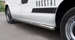 Левая защита порогов Russtal из круглой трубы со скошенными торцами диаметром 63 мм Volkswagen Transporter T5 дорестайлинг (2003-2009)