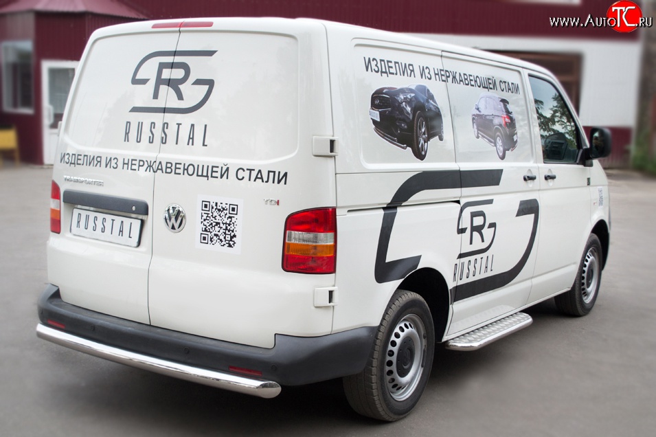 14 599 р. Защита заднего бампера (Ø76 мм, нержавейка) SLITKOFF Volkswagen Transporter T5 дорестайлинг (2003-2009)  с доставкой в г. Тамбов