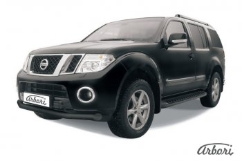 7 019 р. Защита переднего бампера Arbori (черная, 1 труба d76 mm).  Nissan Pathfinder  R51 (2009-2014) рестайлинг  с доставкой в г. Тамбов. Увеличить фотографию 1