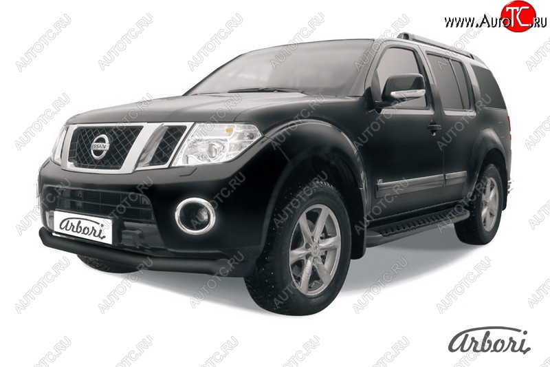 7 019 р. Защита переднего бампера Arbori (черная, 1 труба d76 mm).  Nissan Pathfinder  R51 (2009-2014) рестайлинг  с доставкой в г. Тамбов