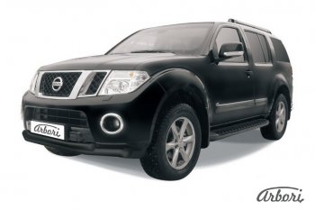 8 369 р. Защита переднего бампера Arbori (черная, 2 трубы d76 и 57 mm)  Nissan Pathfinder  R51 (2009-2014) рестайлинг  с доставкой в г. Тамбов. Увеличить фотографию 1