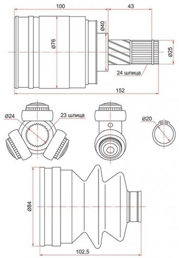 ШРУС SAT (внутренний, 23*24*40) Nissan Bluebird Sylphy седан G10 дорестайлинг (2000-2003)