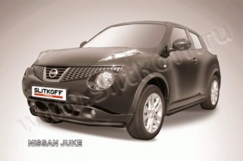 6 999 р. Защита переднего бампера из трубы d57 Slitkoff  Nissan Juke  1 YF15 (2010-2020) дорестайлинг, рестайлинг (Цвет: серебристый)  с доставкой в г. Тамбов. Увеличить фотографию 1