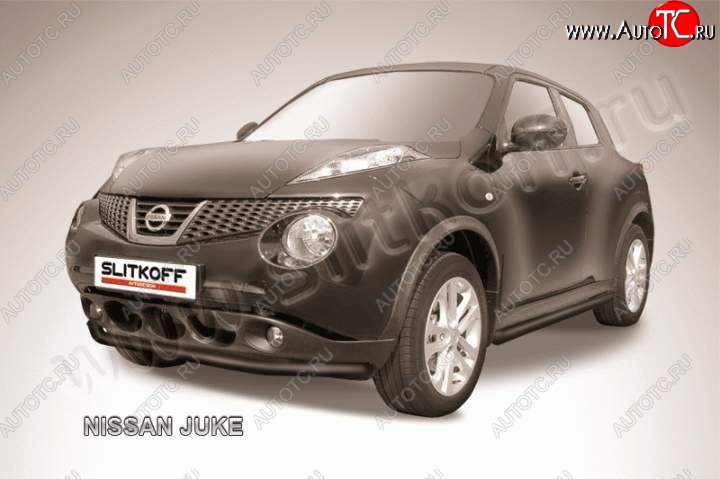 6 999 р. Защита переднего бампера из трубы d57 Slitkoff  Nissan Juke  1 YF15 (2010-2020) дорестайлинг, рестайлинг (Цвет: серебристый)  с доставкой в г. Тамбов