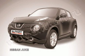 5 999 р. Защита переднего бампер Slitkoff  Nissan Juke  1 YF15 (2010-2020) дорестайлинг, рестайлинг (Цвет: серебристый)  с доставкой в г. Тамбов. Увеличить фотографию 1