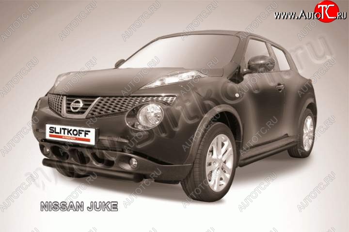 5 999 р. Защита переднего бампера из трубы d57 Slitkoff Nissan Juke 1 YF15 дорестайлинг (2010-2014) (Цвет: серебристый)  с доставкой в г. Тамбов