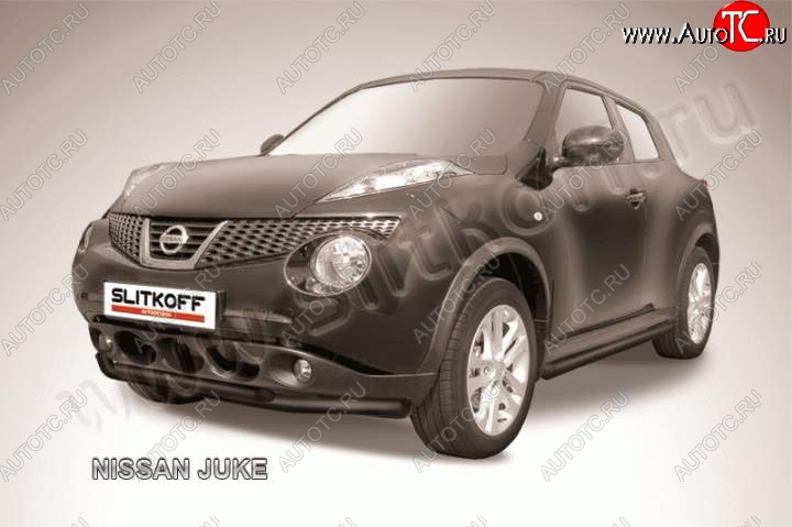 7 899 р. Защита переднего бампера из труб d57 и d42 Slitkoff Nissan Juke 1 YF15 дорестайлинг (2010-2014) (Цвет: серебристый)  с доставкой в г. Тамбов