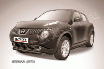 6 999 р. Защита переднего бампер Slitkoff Nissan Juke 1 YF15 дорестайлинг (2010-2014) (Цвет: серебристый)  с доставкой в г. Тамбов. Увеличить фотографию 1