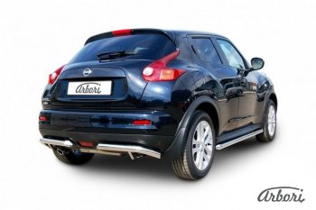 10 619 р. Защита заднего бампера Arbori (уголки, нержавейка, 1 труба d57 mm). Nissan Juke 1 YF15 рестайлинг (2014-2020)  с доставкой в г. Тамбов. Увеличить фотографию 2