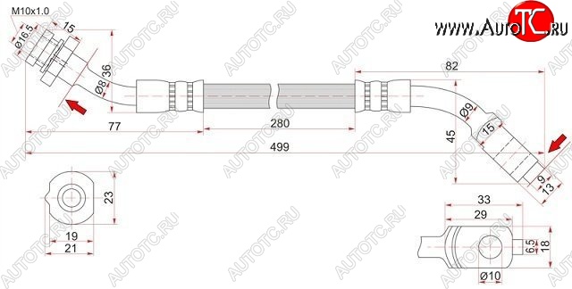 889 р. Тормозной шланг SAT (передний, левый)  Nissan Mistral - Terrano2  R20  с доставкой в г. Тамбов