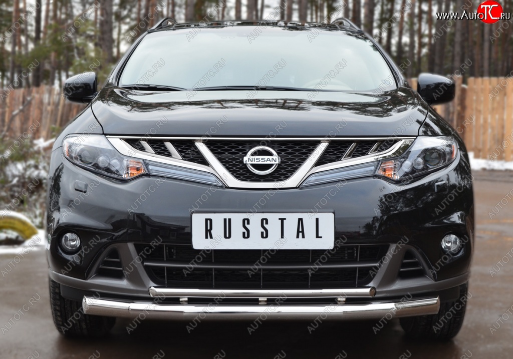 17 949 р. Защита переднего бампера (2 трубы Ø76 и 42 мм, нержавейка) SLITKOFF  Nissan Murano  2 Z51 (2010-2016) рестайлинг  с доставкой в г. Тамбов